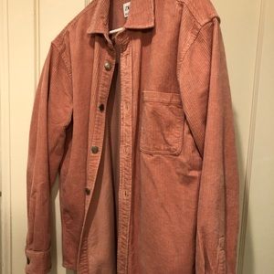 ZARA Corduroy Pink Button-Up Shirt (Large)